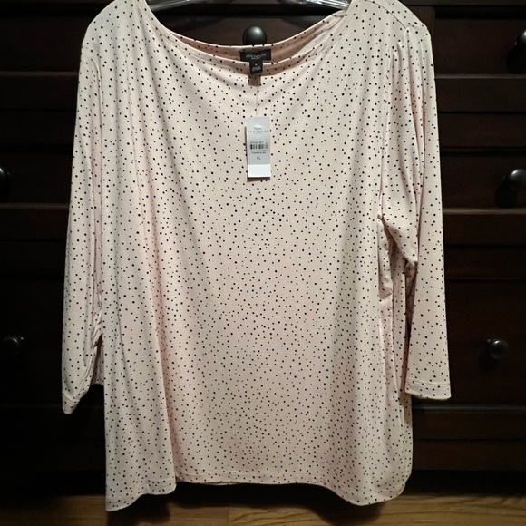 Ann Taylor Tops - Ann Taylor Cream Polka Dot Blouse – 3/4 Sleeves, Scoop Neck, Size XL